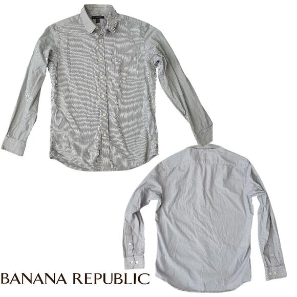 Banana Republic Men's Shirt Blue Striped Slim Fit Dress Shirt 14-14.5" Small - Picture 1 of 5